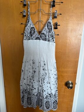 Boutique Black & White Cotton Sundress – Size Small – Adjustable Straps